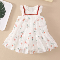 little girl mesh dress white strawberry printing sleeveless formal / gown kids dresses kids flower girl dresses flower girl princess dress