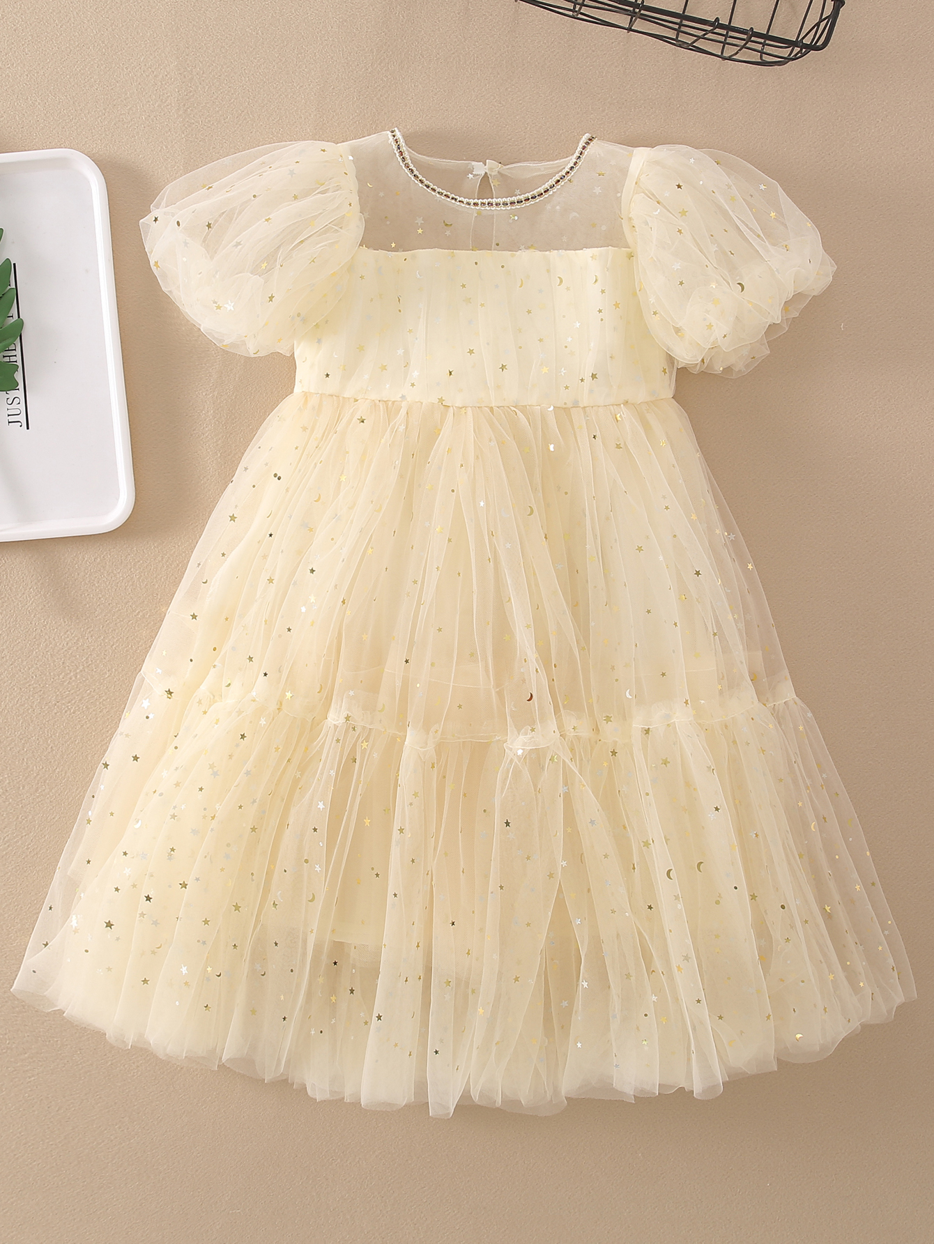 apricot tip top little girls best kids in wedding mesh dress party dress for kid girl small MOQ