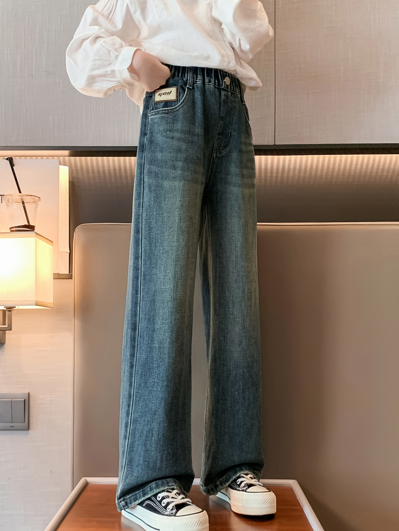 simple popular wide-leg pants little teen girls jeans types light blue after-sale service