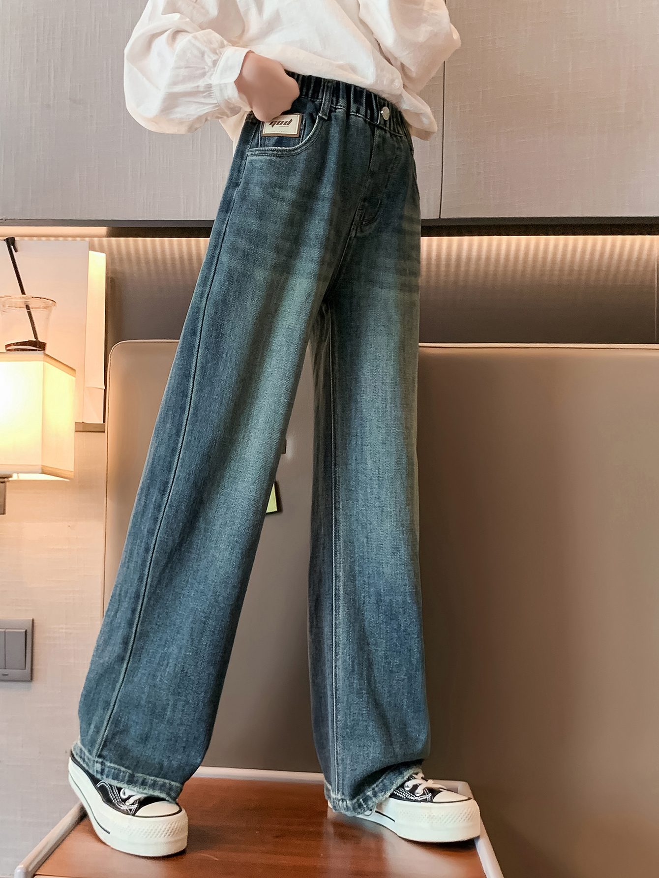 simple popular wide-leg pants little teen girls jeans types light blue after-sale service