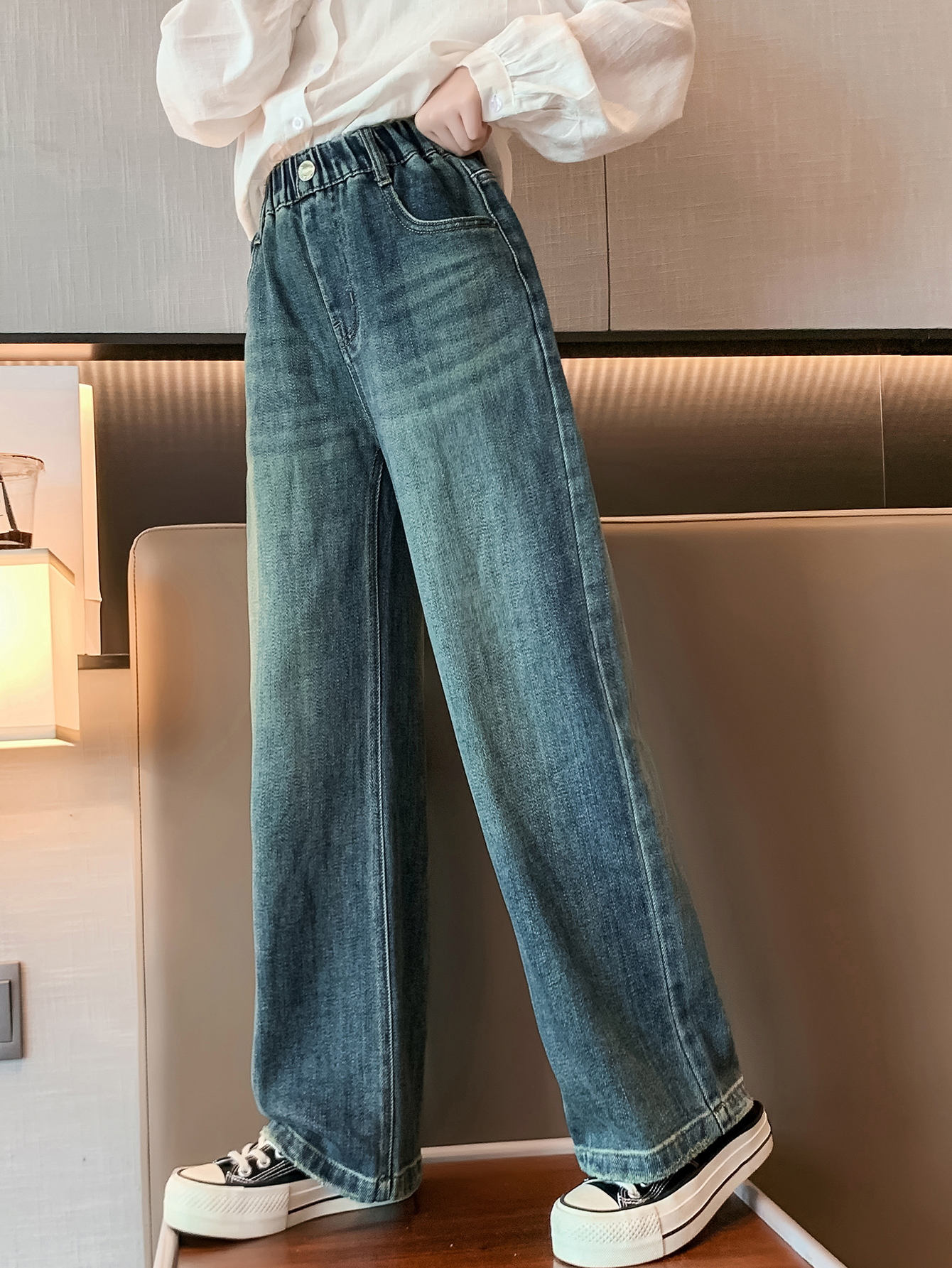 simple popular wide-leg pants little teen girls jeans types light blue after-sale service