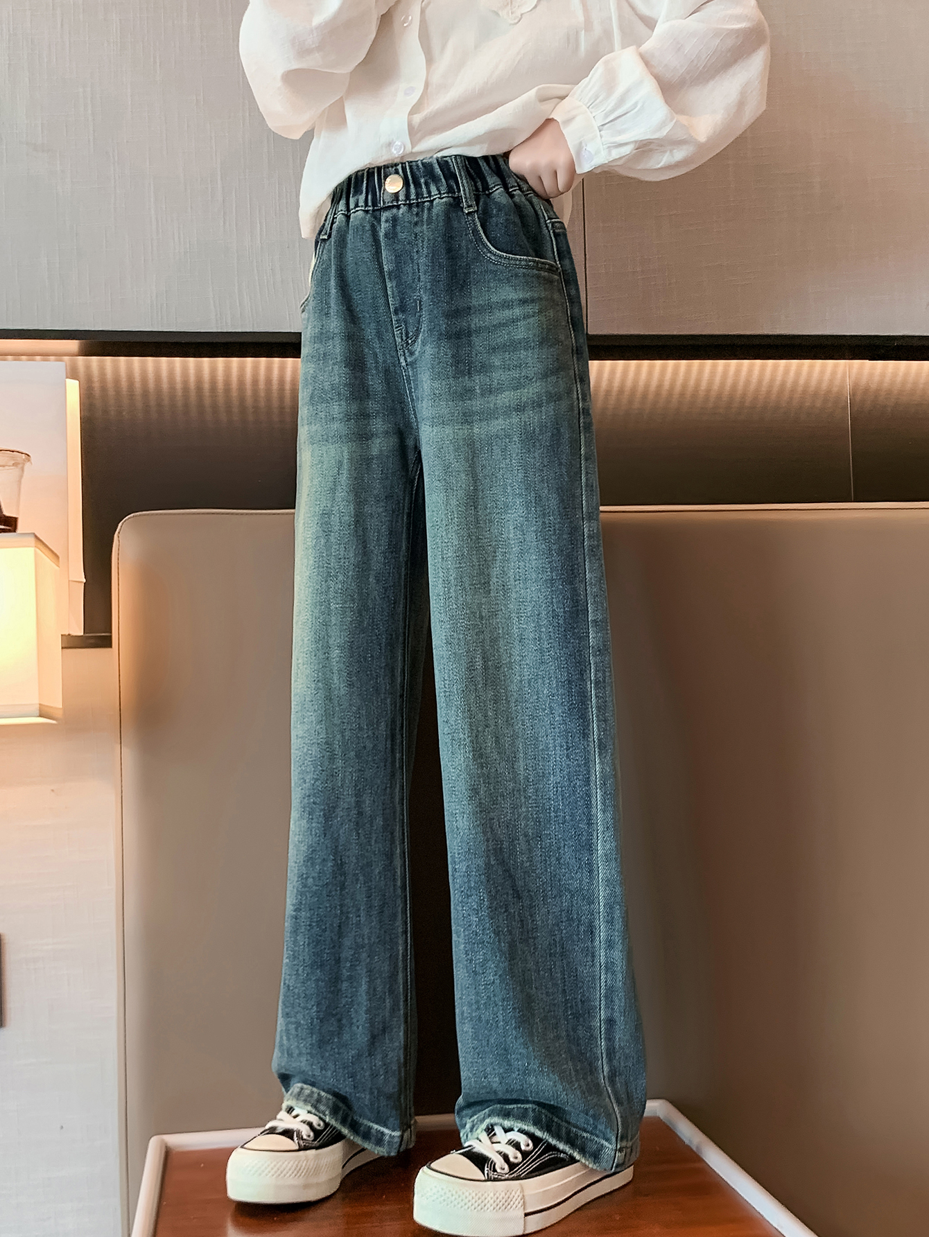 simple popular wide-leg pants little teen girls jeans types light blue after-sale service