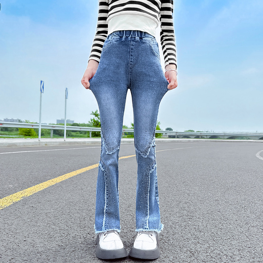 fashion raw denim jeans shinny dot design kids girls jeans clip art pants fast production