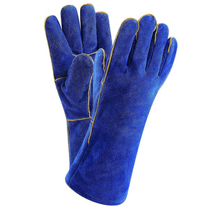 Wholesale Leather Welding Gloves Forge Heat Resistant Blue Welding Glove for Mig