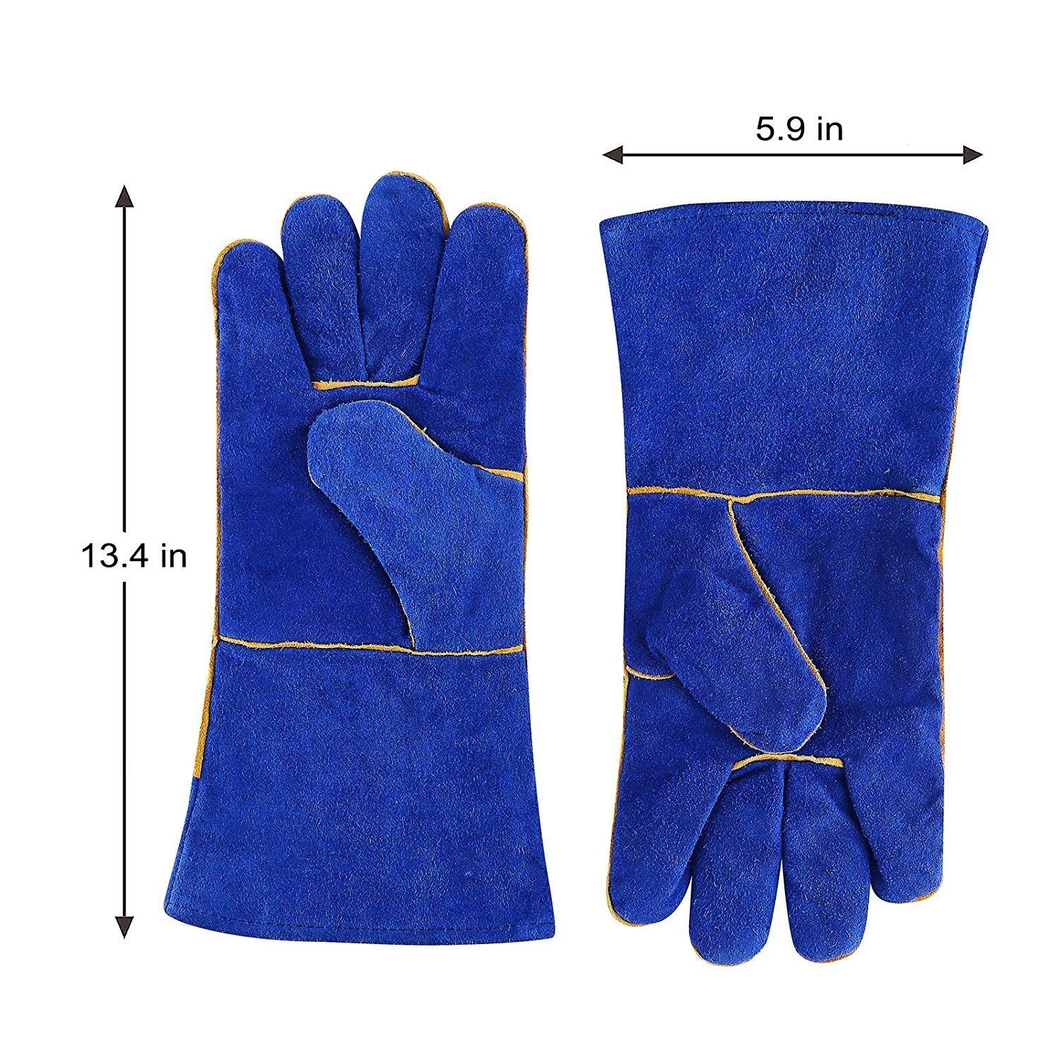 Wholesale Leather Welding Gloves Forge Heat Resistant Blue Welding Glove for Mig