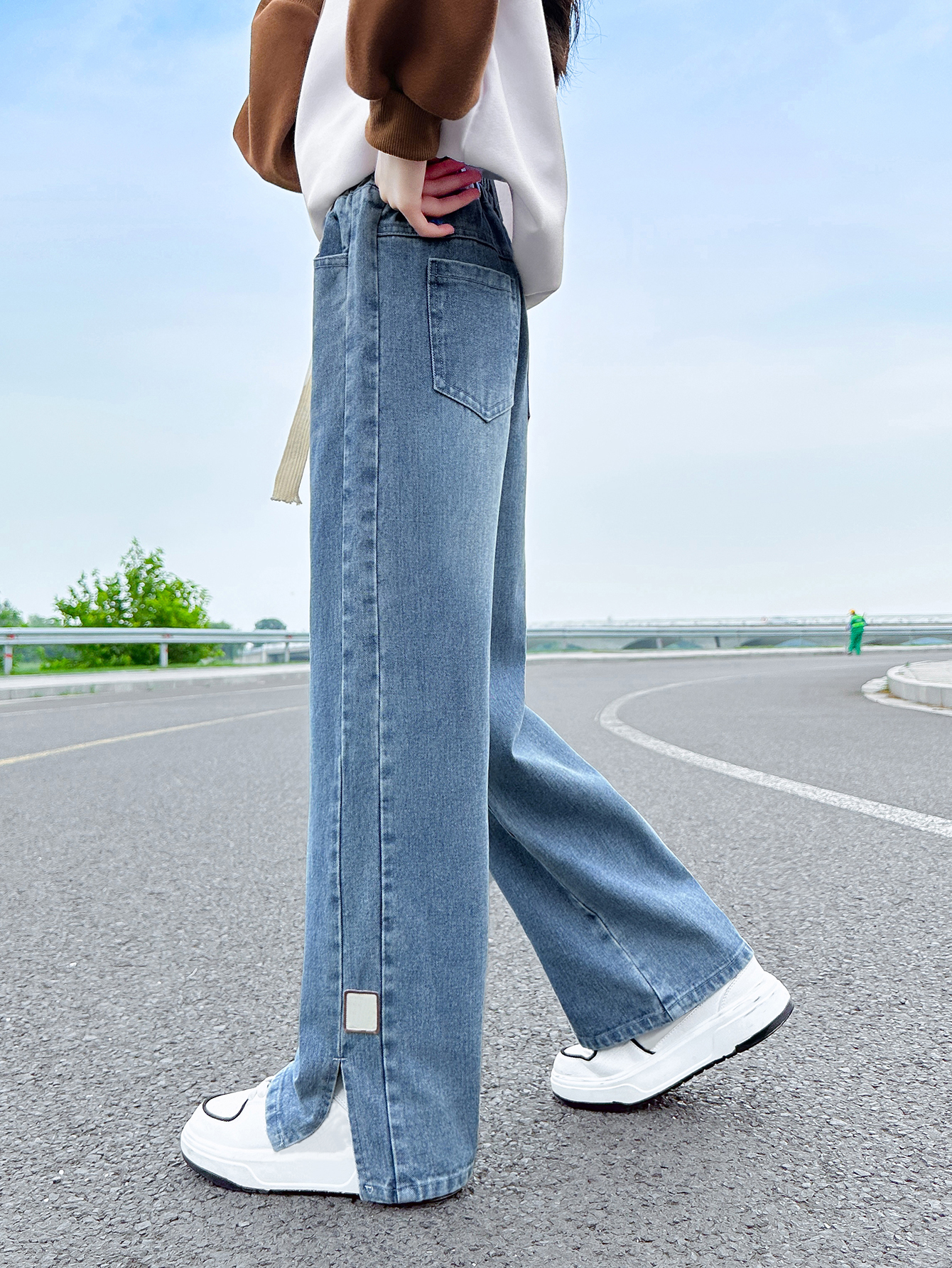 cheap kids cloths girls jeans trousers legs splitting design fashion pants small MOQ