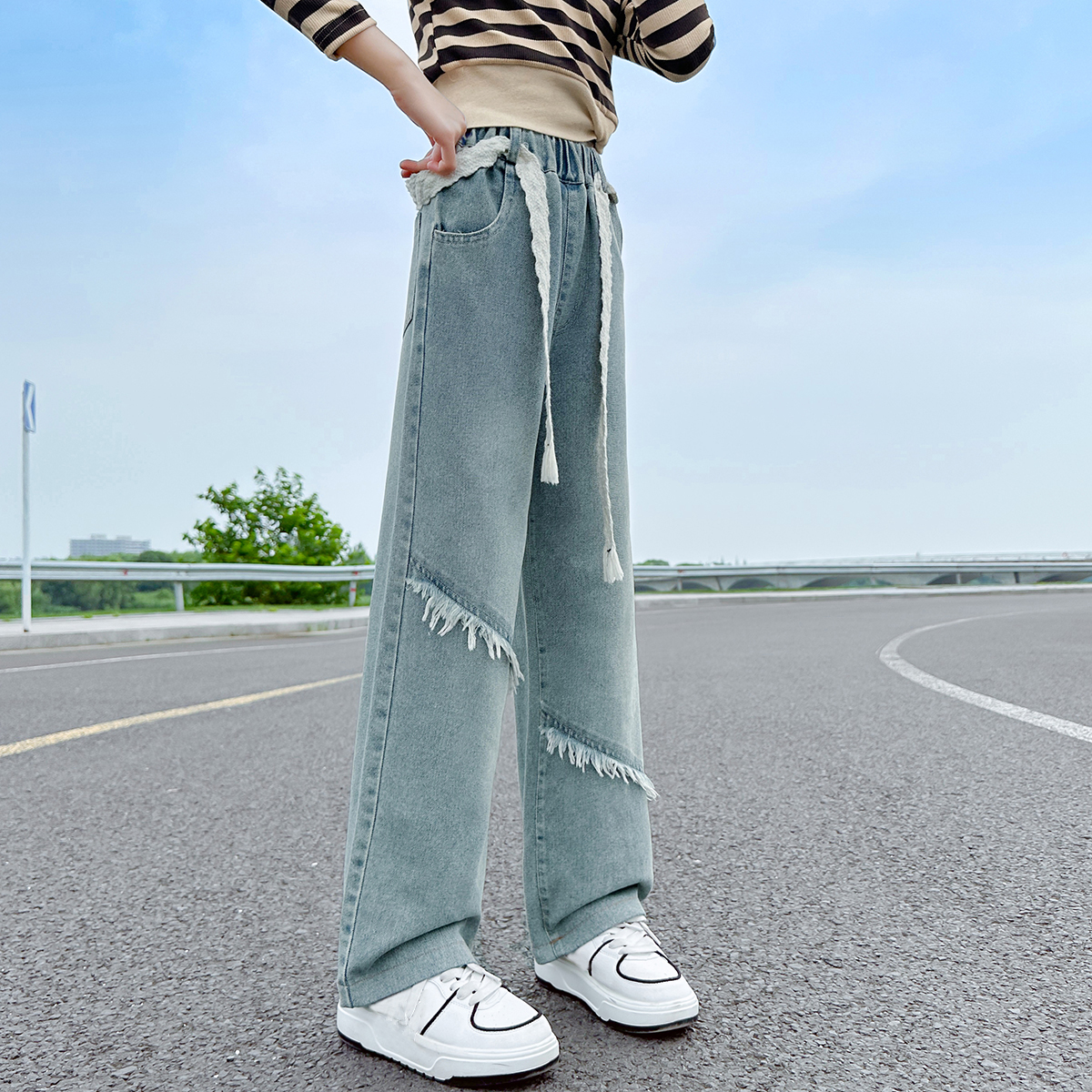 Shiin brushing design girls jeans pants kids cloths near me online China manufacturer