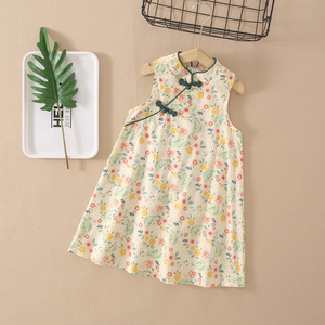 Chinese style cheongsam little girls dresses cotton best kids cloths online small MOQ