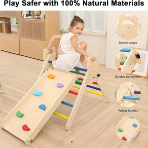 2-in-1 Indoor Foldable Wooden Kids Climbing Triangle Set with Ladder & Slide for Playground