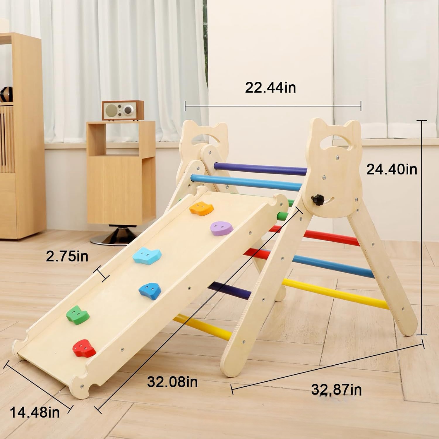 2-in-1 Indoor Foldable Wooden Kids Climbing Triangle Set with Ladder & Slide for Playground