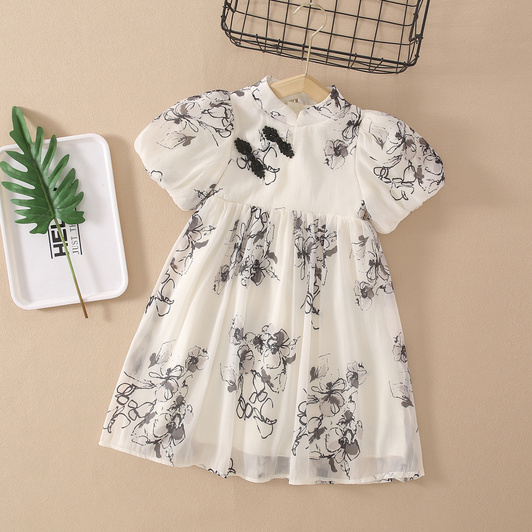 white mesh dress Chinese style cheongsam best little girls kids cloths sales online cheap