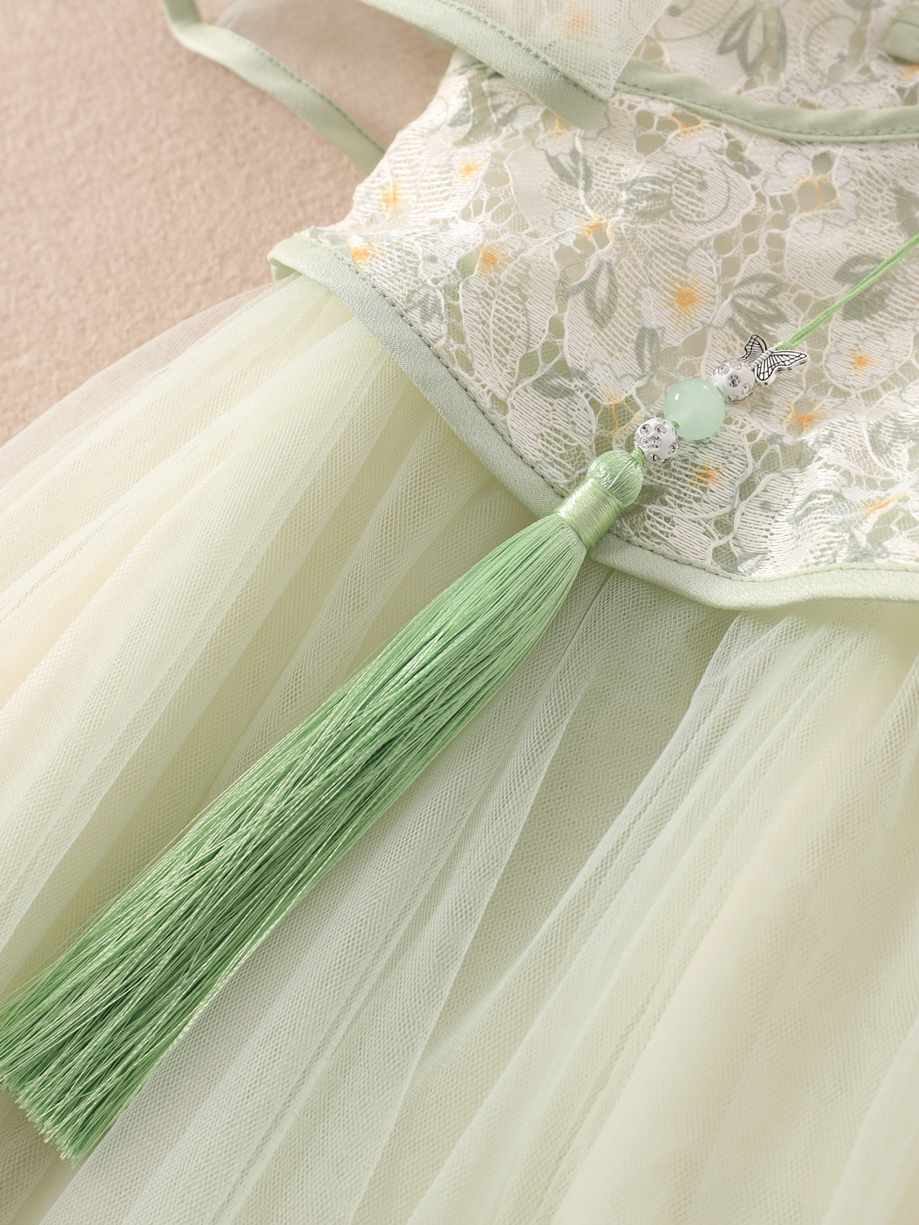 Light green fairy mesh dresses Chinese style qipao best kids clothing stores online wholesale