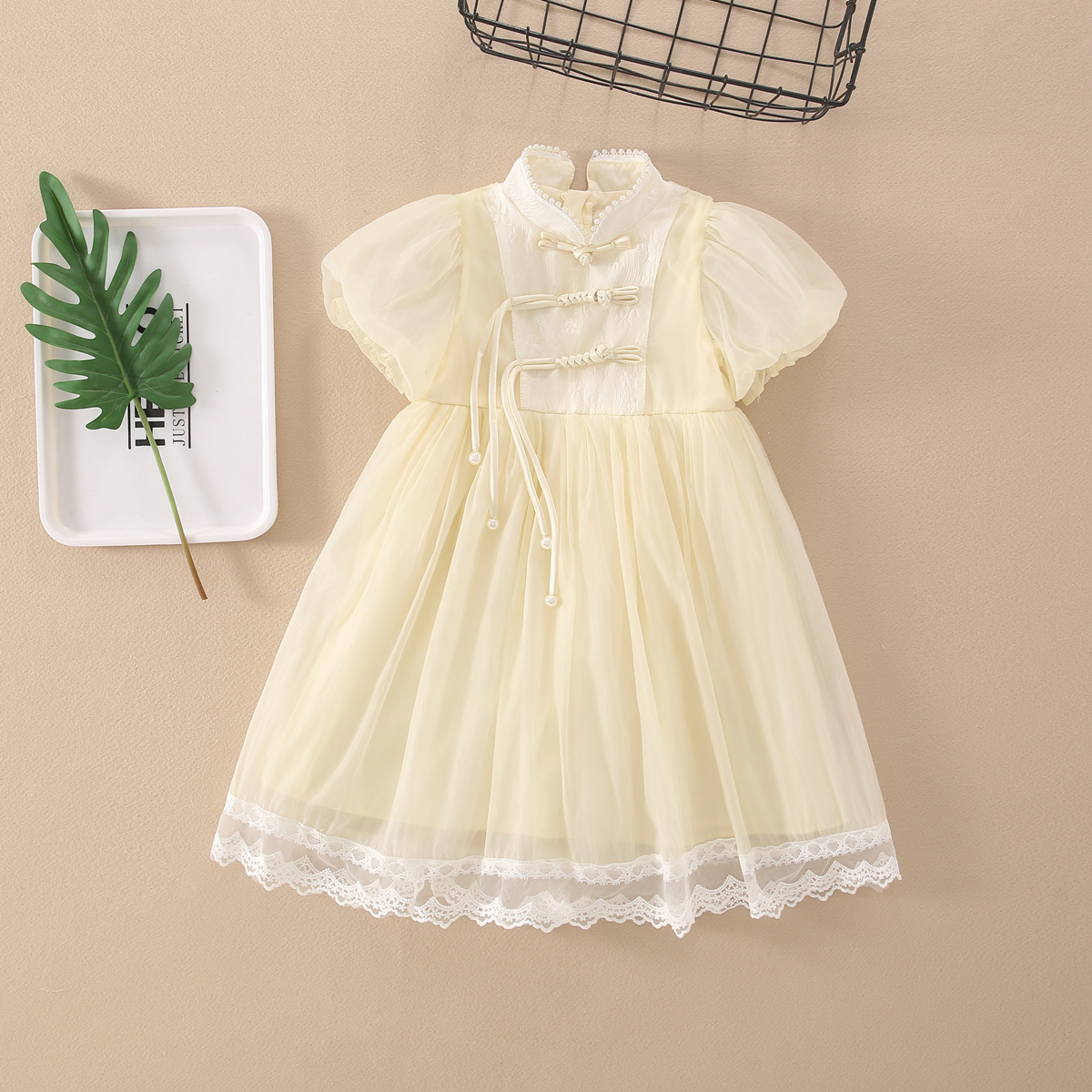 bright apricot top quality royal kids clothing girls dresses cheongsam qipao fast delivery