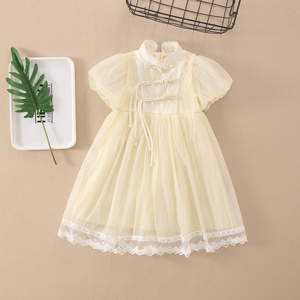 bright apricot top quality royal kids clothing girls dresses cheongsam qipao fast delivery