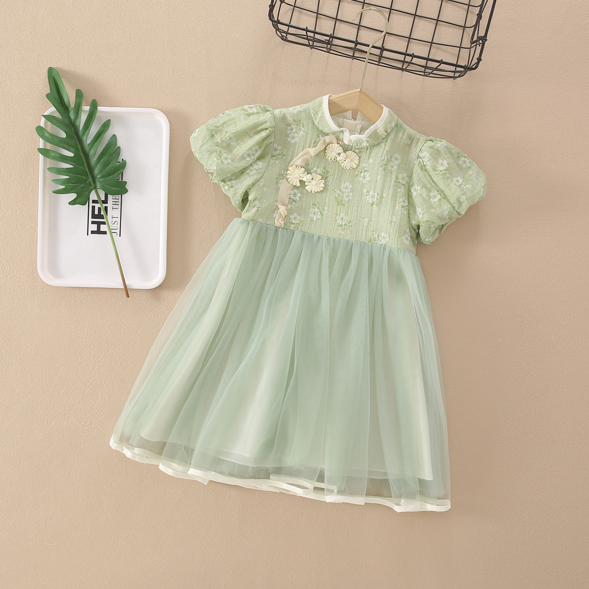 Light green little girls mesh dresses essential sustainable kids clothing qualified fast shipping