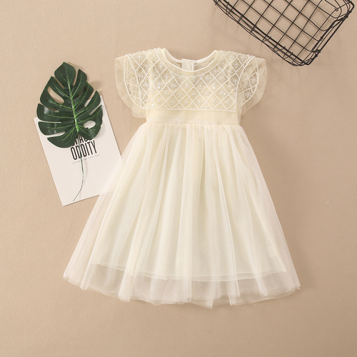 unique design pearl collar royal kids clothing stores online girls mesh dresses small MOQ