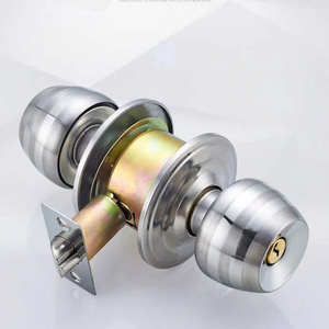 Round Door Handle Door Knobs Lock Stainless Steel Entrance Passage Door Lock with Key for Bedroom Living Room Bathroom