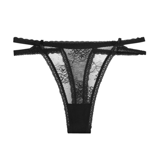 Floral Lace Semi Sheer Bow Cut Out Thongs, Comfy & Breathable Intimates Panties, Women's Lingerie & Underwear