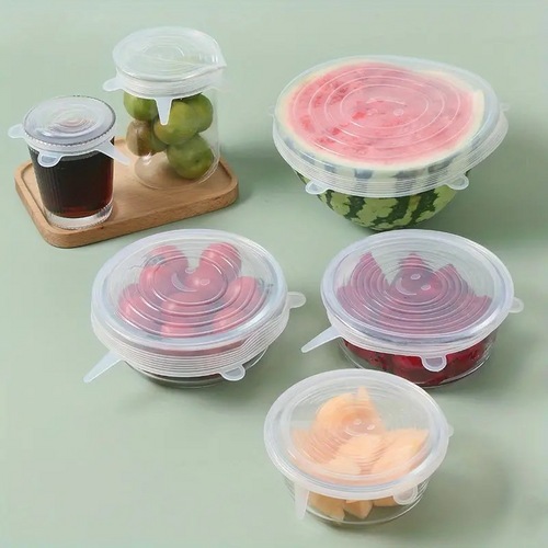 6pcs Silicone Elastic Lids, Reusable Durable Food Storage Bowl Lids, Silicone Lid Cover, Dishwasher & Refrigerator Safe Storage, Kitchen Supplies