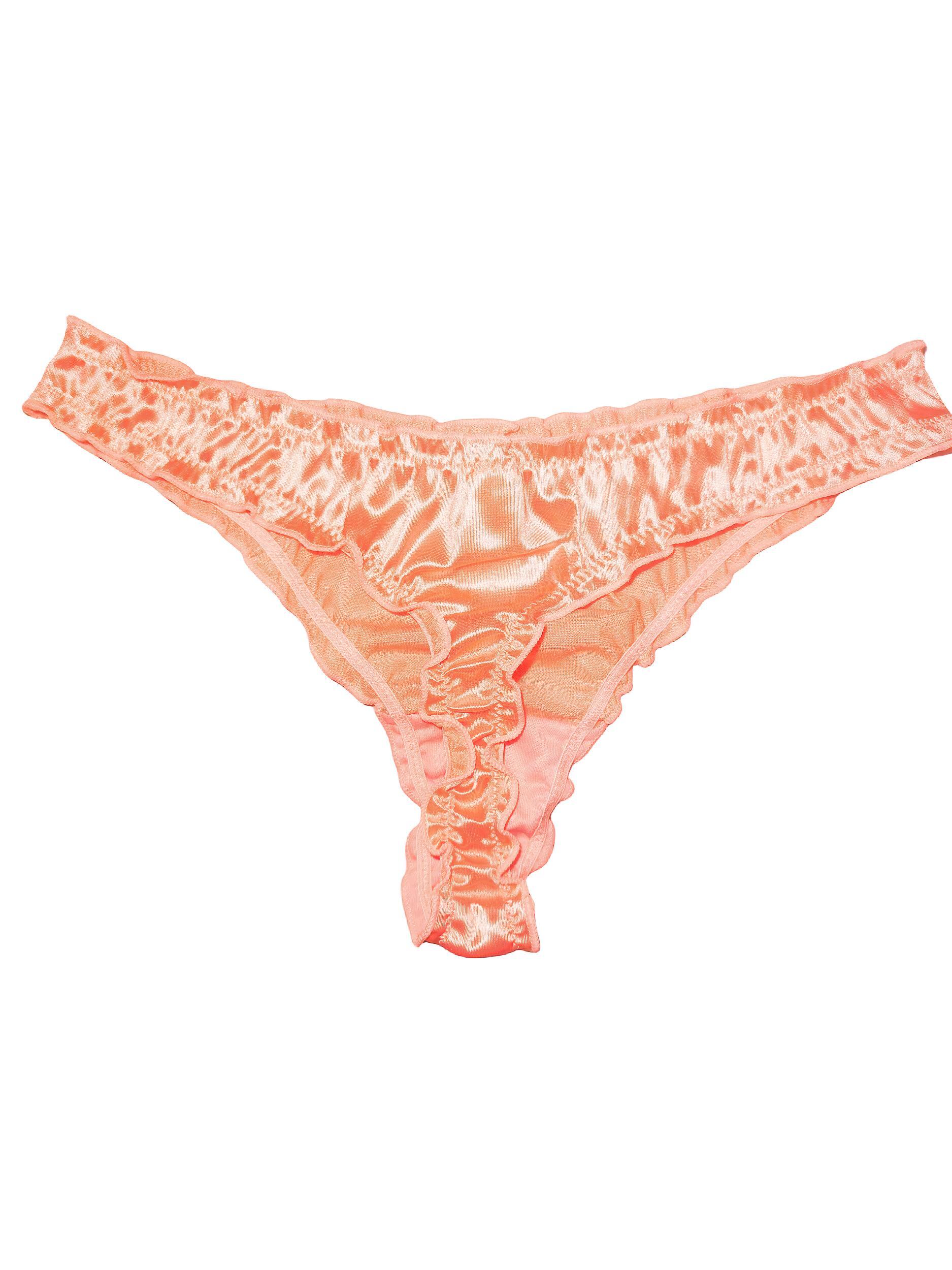 Sexy Solid Thongs, Bow Decor Lettuce Trim Plain Glossy Satin Intimates Panties, Women's Lingerie & Underwear