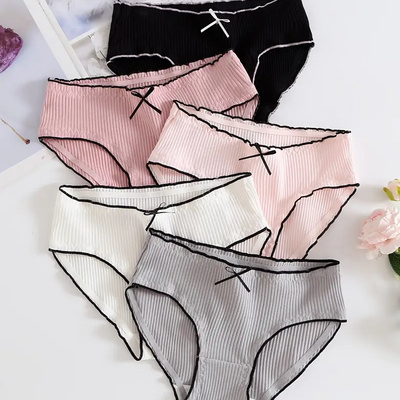 Bow Tie Ribbed Briefs, Comfy & Cute Stretchy Intimates Panties, Women's Lingerie & Underwear