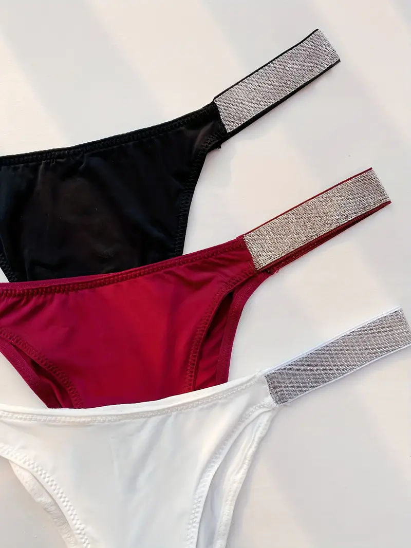 Glitter Solid Thongs, Comfy & Breathable Low Waist Panties, Women's Lingerie & Underwear