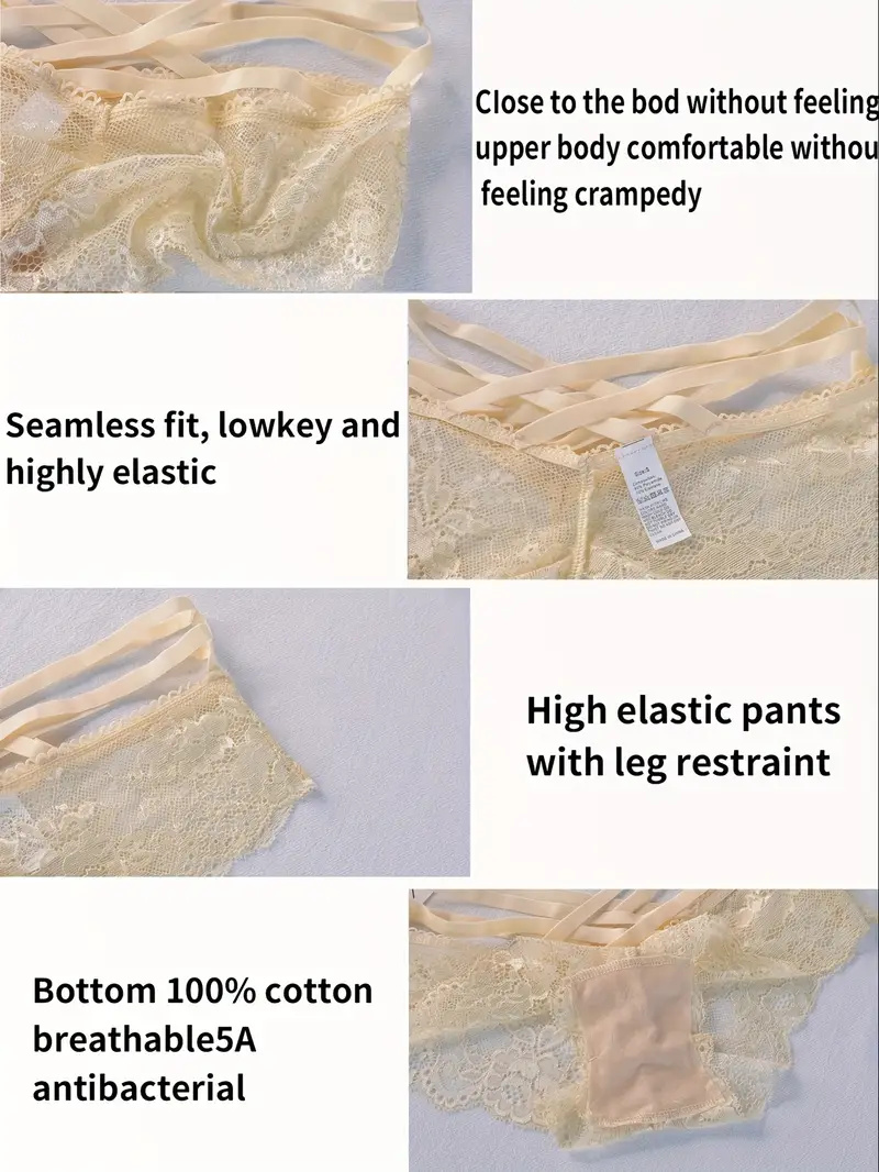 Floral Lace Thongs, Soft & Comfy Cross Cut Out Intimates Panties, Women's Lingerie & Underwear