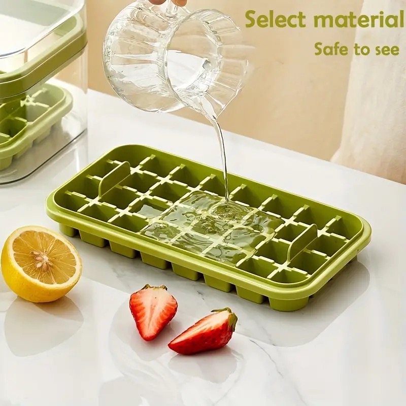 101oz Ice Cube Trays Set, the press ice grid- 64 Pcs Plastic Ice Cube Tray with Lid & Bin - Perfect for Freezer, Whiskey & Cocktails - Easy Release & Space Saving - 2 Trays & Scoop - Food Grade PP