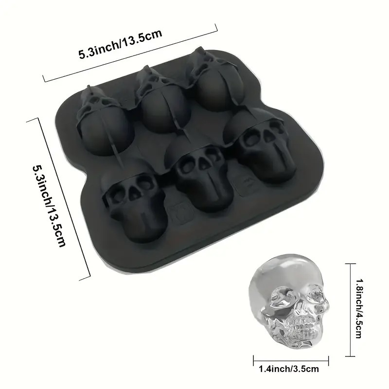 3D Skull Silicone Ice Cube Mold, Flexible Ice Cube Trays, BPA Free, Halloween Skull Ice Maker, Horror Skull Head Ice Ball Maker, Drinks, Whisky, Cocktail, And More, Kitchen Accessories for restaurants