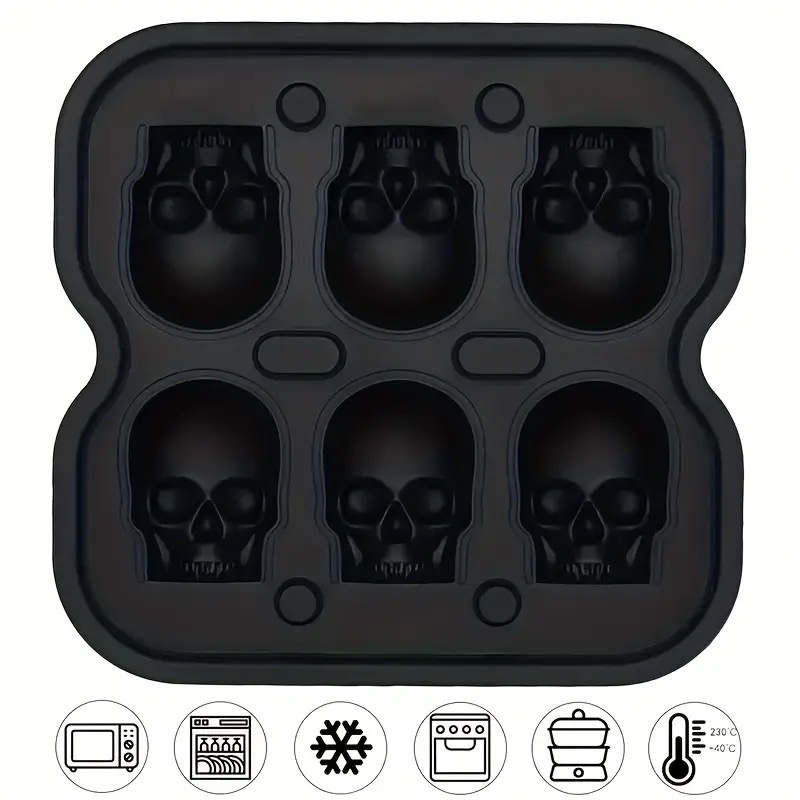 3D Skull Silicone Ice Cube Mold, Flexible Ice Cube Trays, BPA Free, Halloween Skull Ice Maker, Horror Skull Head Ice Ball Maker, Drinks, Whisky, Cocktail, And More, Kitchen Accessories for restaurants