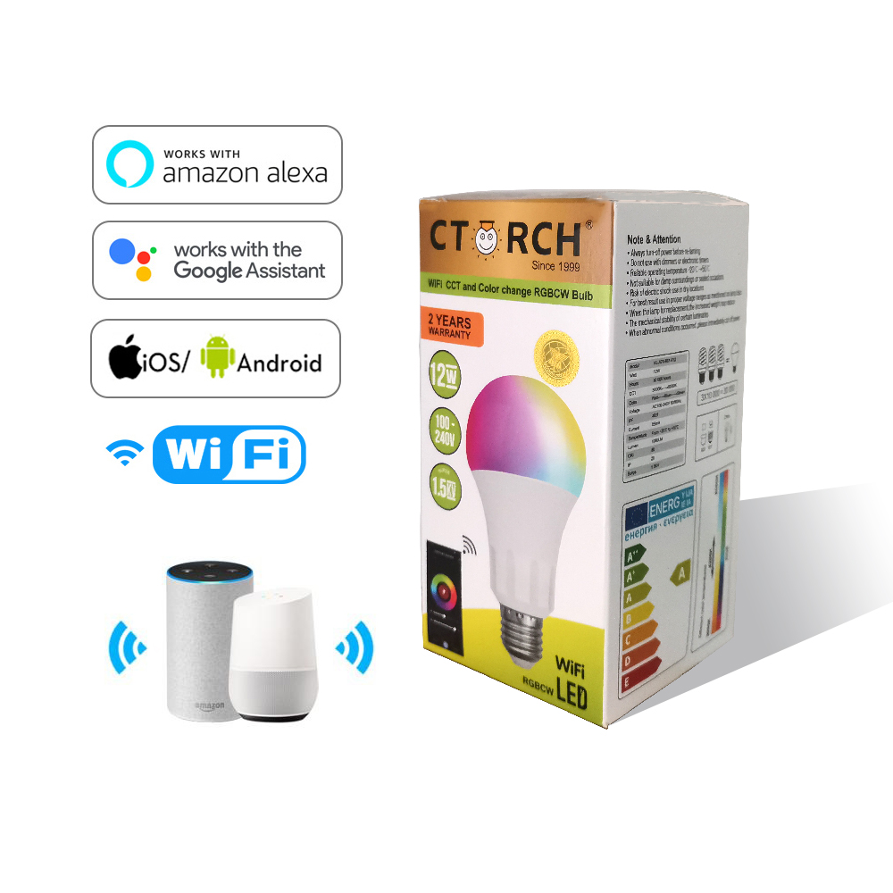 Ctorch Alexa And Google Home Hot Sale Oem Odm Led Bulbs Wholesale Wifi Light Bulb 9w Wifi Smart Led Bulb Lights Rgb Lamp