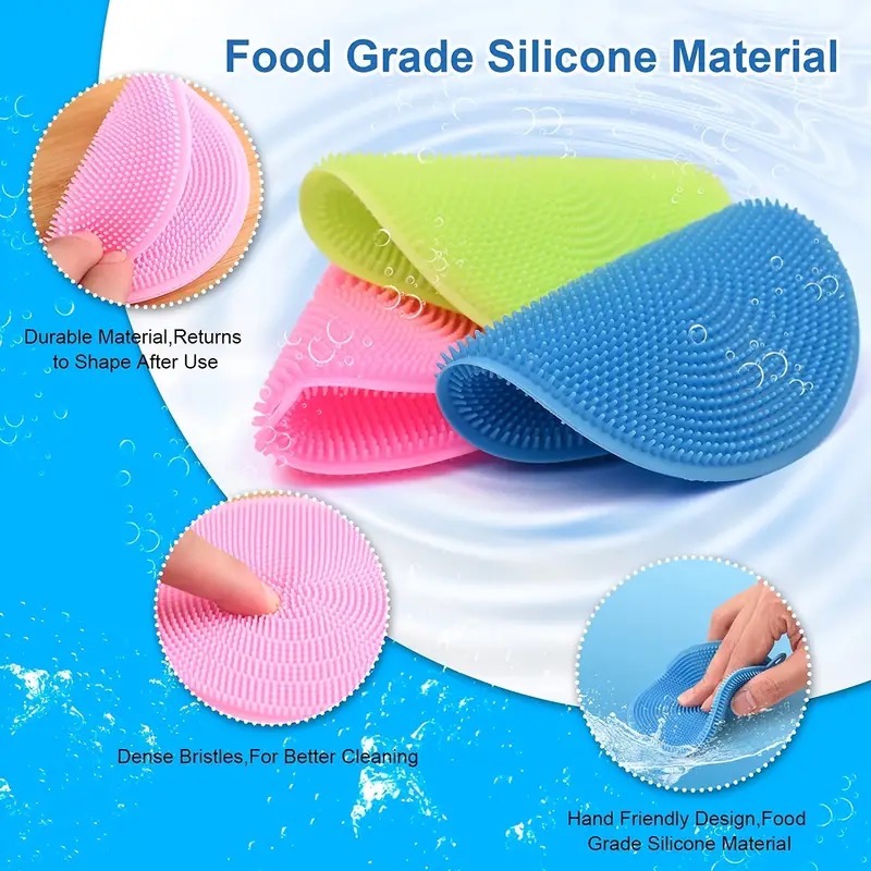 1pc Round Silicone Sponge, Silicone Scrubber For Dishes, Food-Grade Multipurpose Silicone Sponge For Kitchen Washing Dishes Pot Veggies Fruit, Shower Rub For Pet