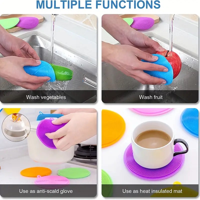 1pc Round Silicone Sponge, Silicone Scrubber For Dishes, Food-Grade Multipurpose Silicone Sponge For Kitchen Washing Dishes Pot Veggies Fruit, Shower Rub For Pet