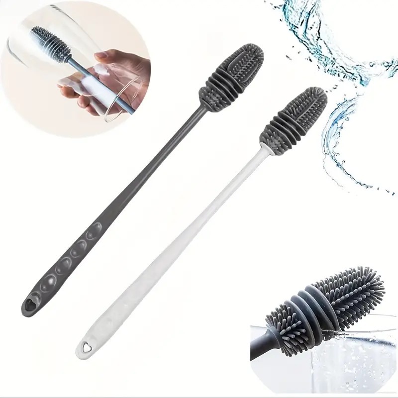 Long Handle Silicone Bottle Brush, Washing Cup Artifact Brush, Household Water Cup Brush