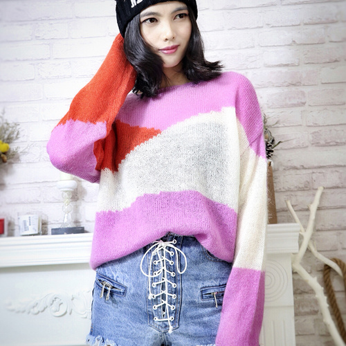 Women Crew Neck Oversized Mohair Wool Fashion Sweater Fashion Clothes