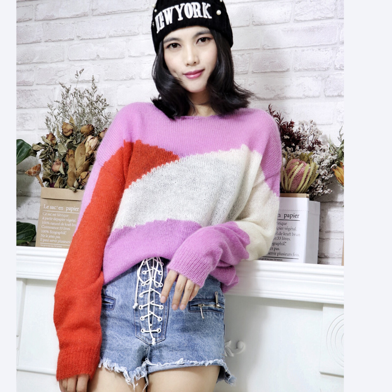 Women Crew Neck Oversized Mohair Wool Fashion Sweater Fashion Clothes