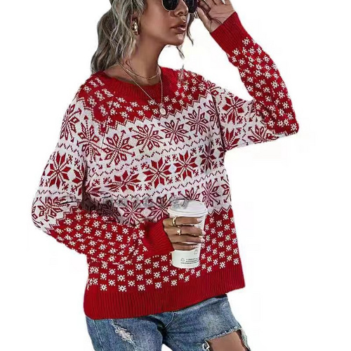 Crop Top Women Christmas Sweater Women Long Sleeve Pullover Round Neck Knit Ladies Tops Winter Tops for Women