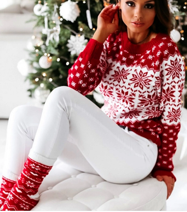 Crop Top Women Christmas Sweater Women Long Sleeve Pullover Round Neck Knit Ladies Tops Winter Tops for Women