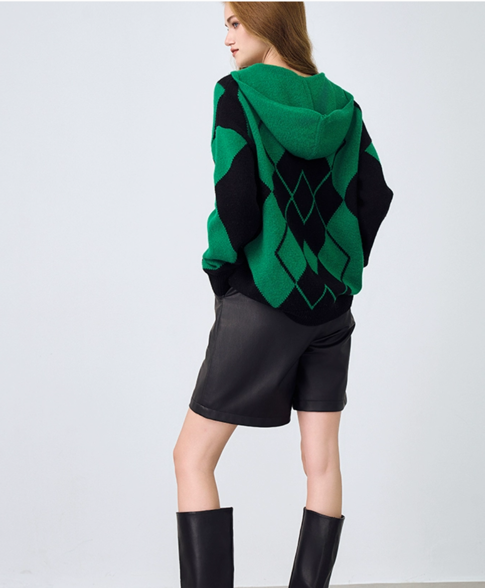 Fashion 100%Wool Double Zipper up Cardigan Sweater