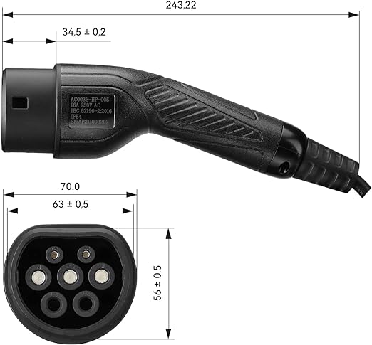 JOYCHARGE Type 2 Charging Cable Schuko 5 m 3.7 kW, Adjustable Current 8-16 A, Charging Cable Electric Car Type 2 Schuko EV Charg