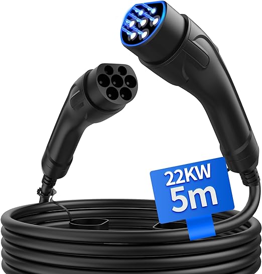 JOYCHARGE Type 2 Charging Cable 22 KW 5 M 32 A, IP55 Waterproof Car Charging Cable Type 2 3 Phase, Mode 3 Charging Cable for Any