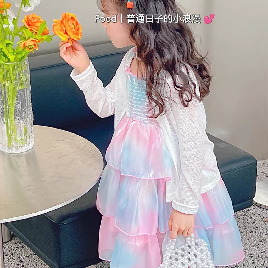 Eid gift tulle party birthday rainbow princess dress middle east style kids girls mesh dress