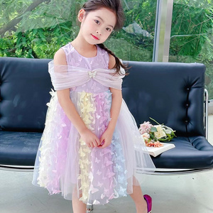 Eid gift tulle party birthday rainbow princess dress middle east style kids girls mesh dress