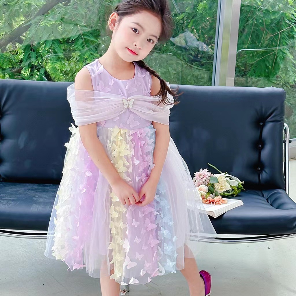 new fashion design tulle party dress up rainbow princess dresses kids girls mesh dresses Eid gift