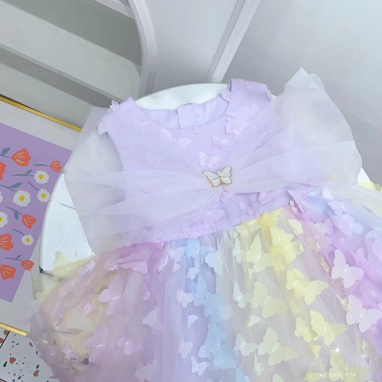 new fashion design tulle party dress up rainbow princess dresses kids girls mesh dresses Eid gift