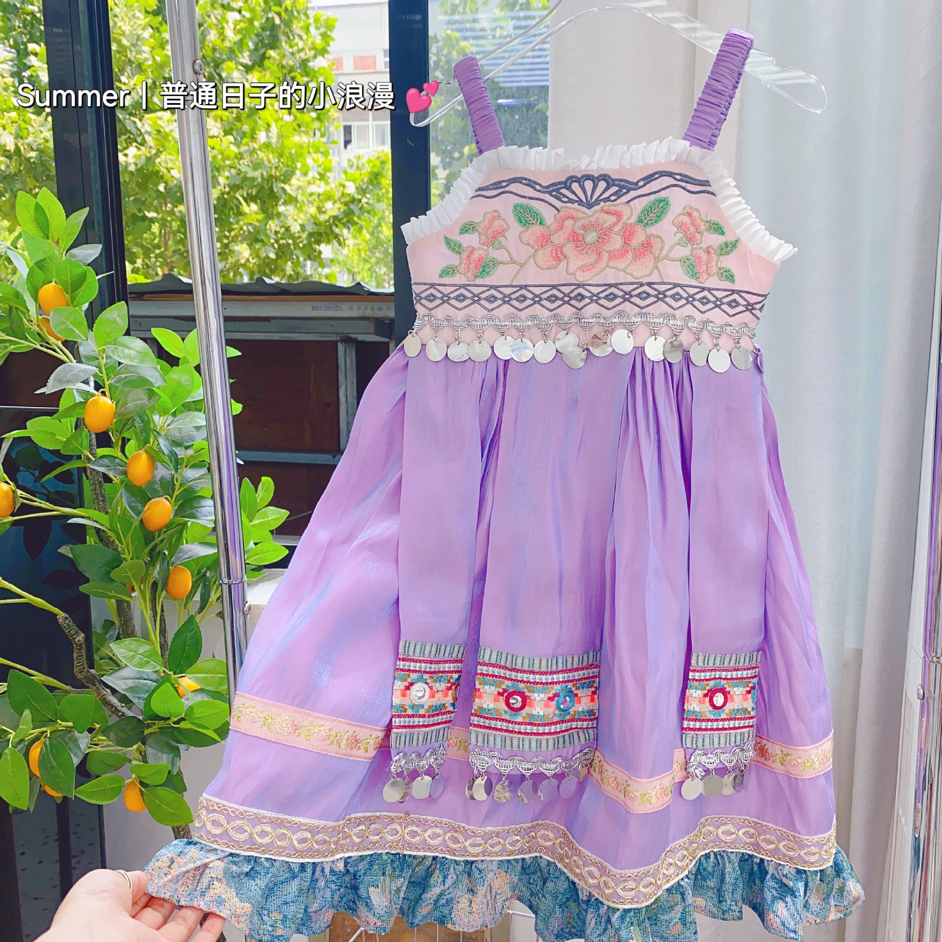 ethnic style mesh slip dress pink casual kids' Children Butterfly Wings Dress