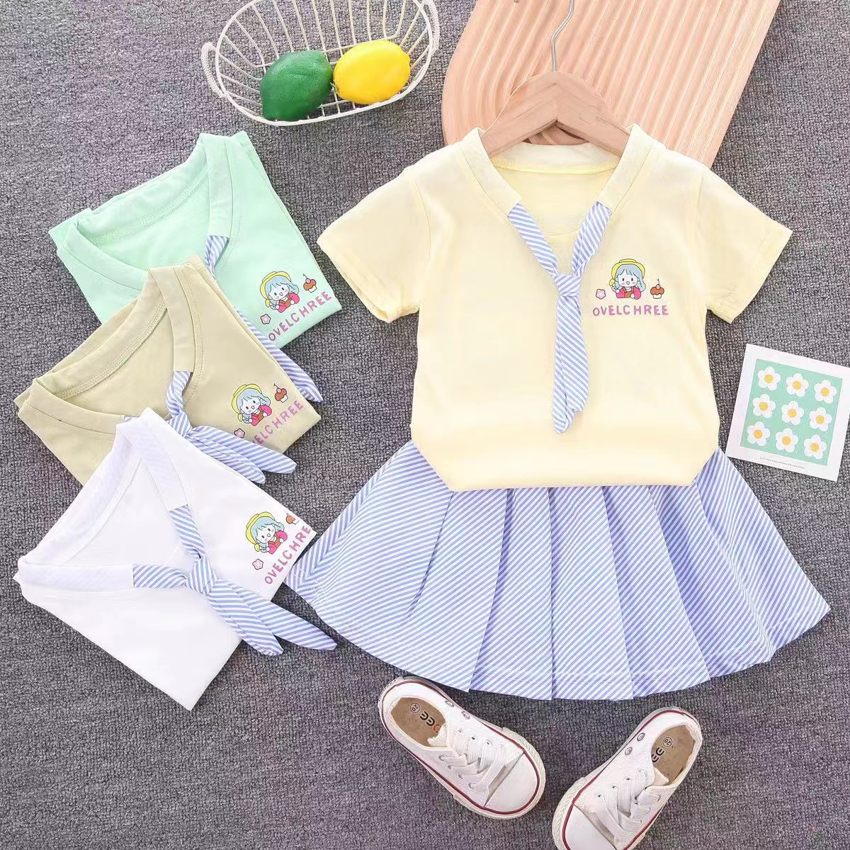 qualified cute chiffon kids' frocks summer toddler girls soft children dress set