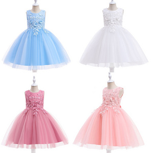 flowers girls lace kids' frocks European girls clothing party wedding dresses