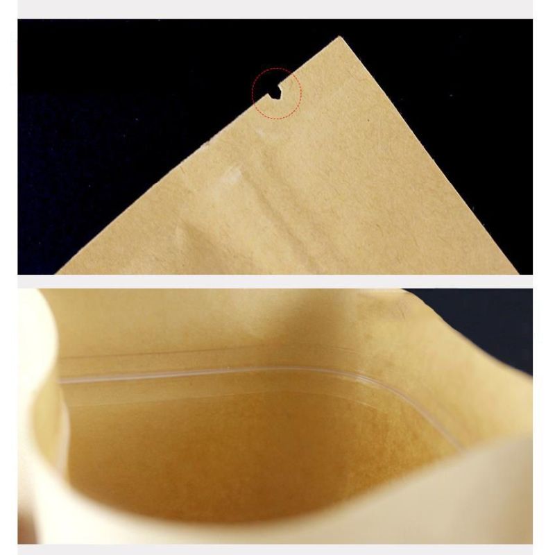 Custom Kraft Paper Stand Up Ziplock Pouch Bags With Clear Window Self-sealing Food Packaging Bag