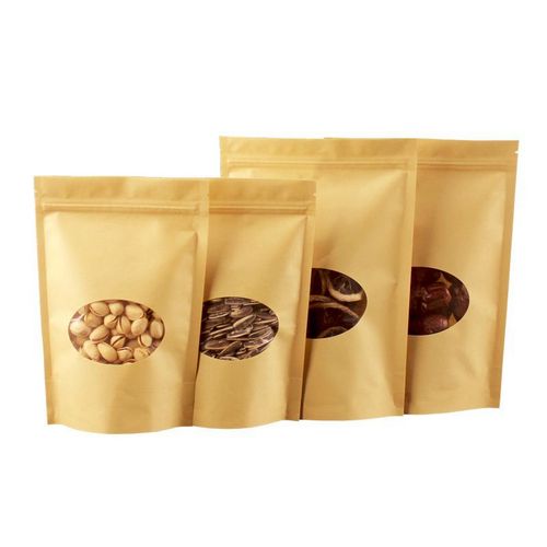 Custom Kraft Paper Stand Up Ziplock Pouch Bags With Clear Window Self-sealing Food Packaging Bag